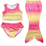 3 Pcs Girls Rainbow Mermaid Tail Swimwear Bathing Suit Cosplay Costume Bikini Swimsuit Swimming