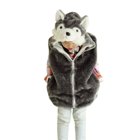 Kids Girls Animal Vest Children Wolf Cute Cartoon Sleeveless Hoodie Winter Hooded Girls