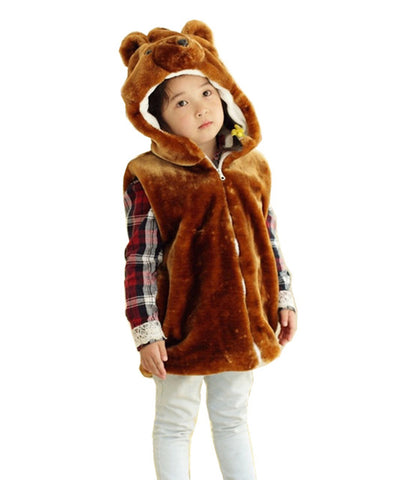 Kids Girls Animal Vest Children Wolf Cute Cartoon Sleeveless Hoodie Winter Hooded Girls