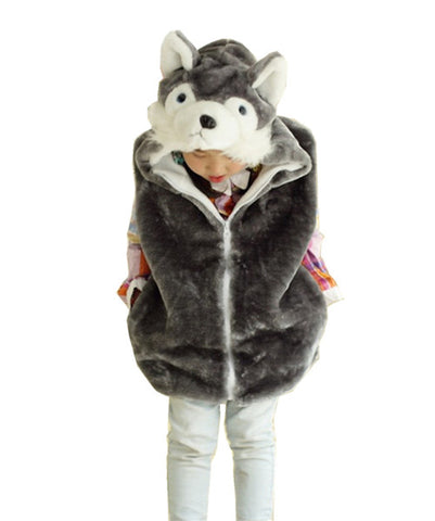 Kids Girls Animal Vest Children Wolf Cute Cartoon Sleeveless Hoodie Winter Hooded Girls