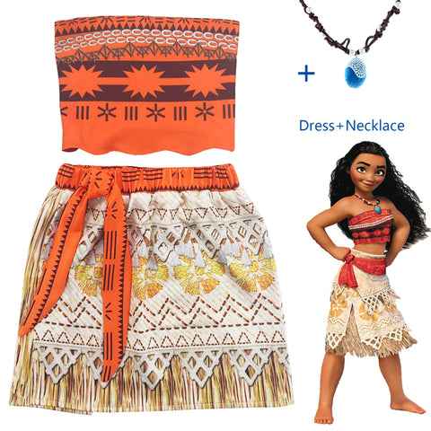 2018 Vaiana Moana Princess Cosplay Costume For Children Dress Costume With Necklace Halloween