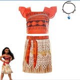 2018 Vaiana Moana Princess Cosplay Costume For Children Dress Costume With Necklace Halloween