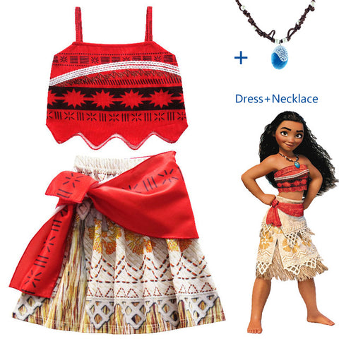 2018 Vaiana Moana Princess Cosplay Costume For Children Dress Costume With Necklace Halloween