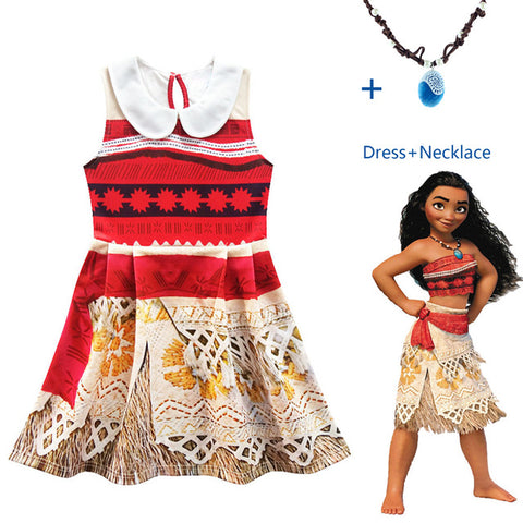 2018 Vaiana Moana Princess Cosplay Costume For Children Dress Costume With Necklace Halloween
