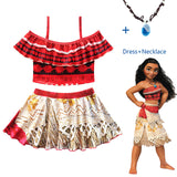 2018 Vaiana Moana Princess Cosplay Costume For Children Dress Costume With Necklace Halloween