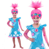 2018 children spring summer Trolls Poppy Magic Clothes cotton Birthday Party Dress Wig + dress Costumes for girl