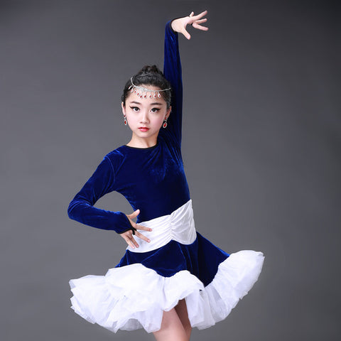 Children Latin Dance dress woman long sleeve Latin dancewear Girl print  Dress Children Dance costumes  Autumn/Winter