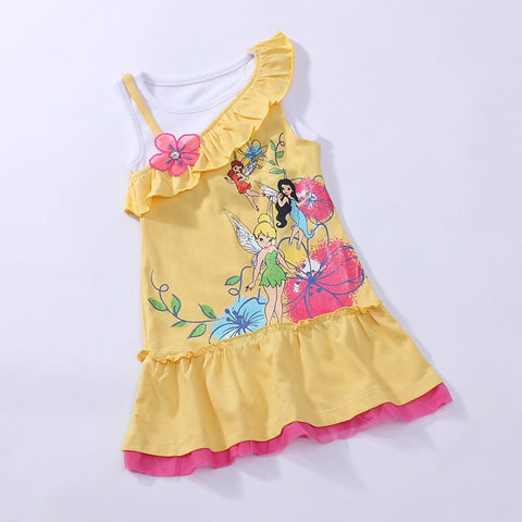 Faery Tinkerbell Girl short sleeve Summer Top Dress Tutu Party Costume cartoon 1-5Y RT23